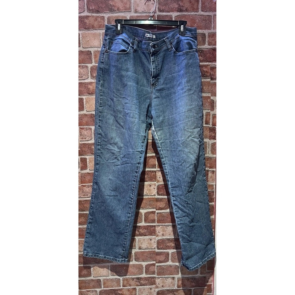 LEE Relaxed Fit Straight‎ Leg Blue Denim Jeans Women's Size 14 Medium Mid Rise